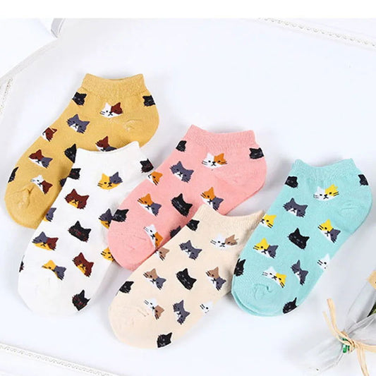 Chaussettes Basses Motif Chat ( Pack 5 ) 