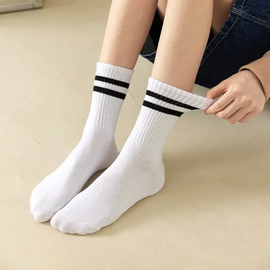 Chaussettes Blanches Mi-tube à Rayures 