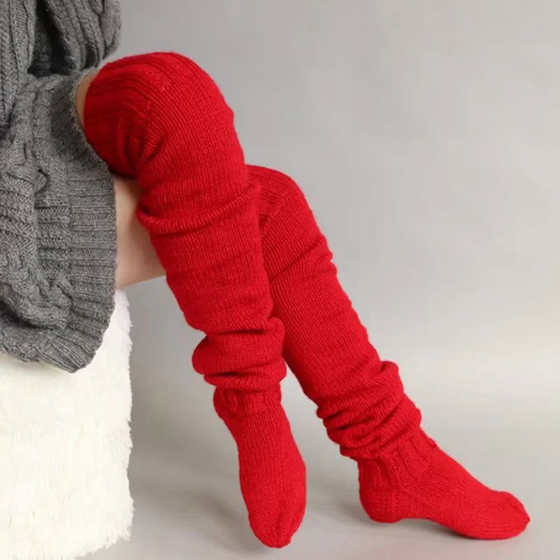 Chaussettes Hautes Rouges Tricotées 