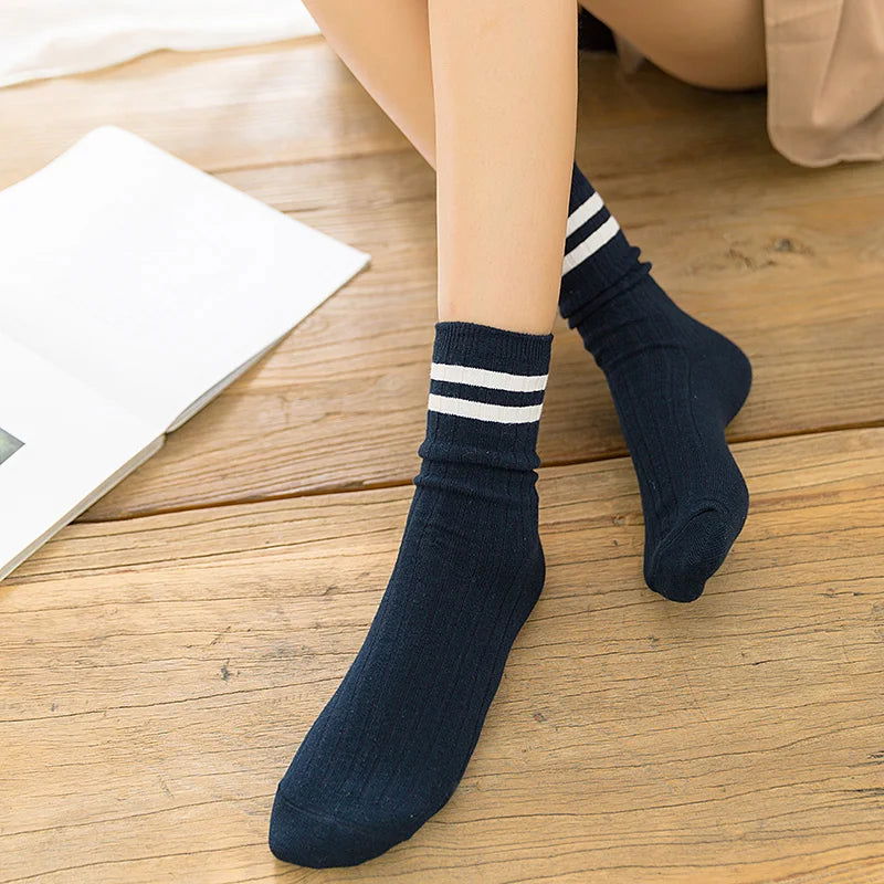 Chaussettes Tricot en Coton à Rayures 