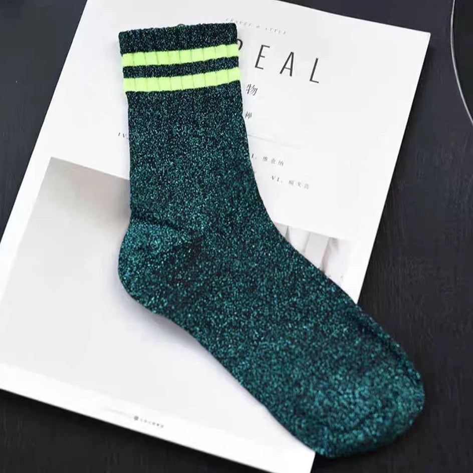 Chaussettes à Paillettes à Rayures 